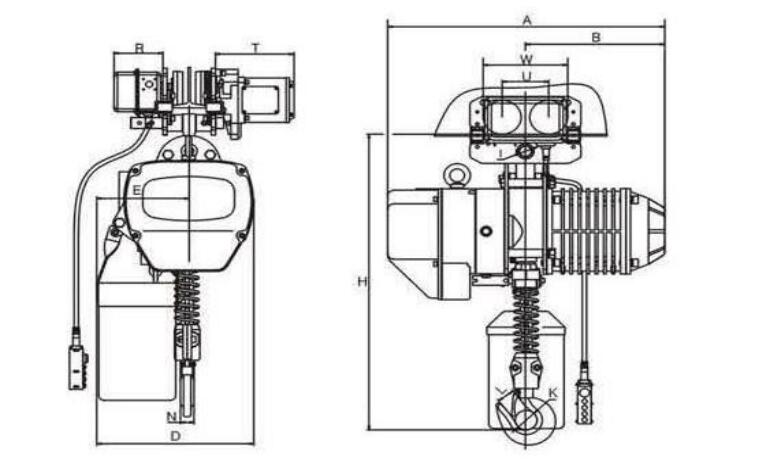 Dibujo de diseño de polipasto eléctrico de cadena de 3 toneladas