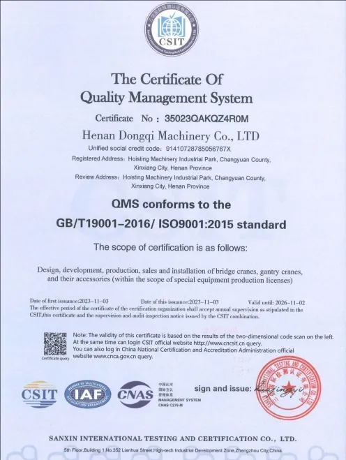 Certificación de de Polipasto Eléctrico de Cable