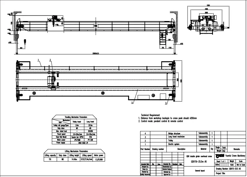 Plano de Diseño de Grúa Viajera Birriel 15 Toneladas 25.5M tipo Europeo