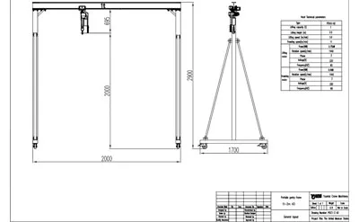 Precio de Grúa Pórtico Móvil Portátil 1 Tonelada 2 M 2M con Polipasto Eléctrico de Cadena Venta a México