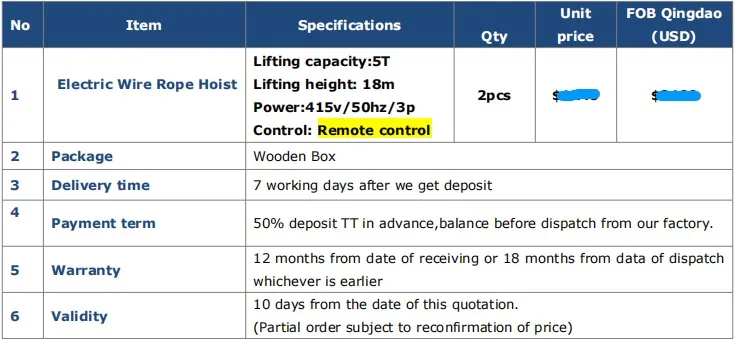 Price of 5 Ton H-18 M Electric Wire Rope Hoist For Sale to Nigeria