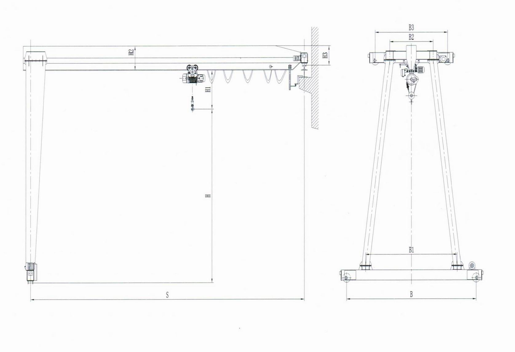 semi-gantry crane Overall Mechanical Drawing