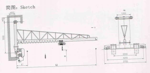 Wall traveling jib crane design drawing