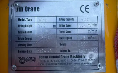 Grúa Pluma Giratoria BZ con Polipasto Eléctrico de Cadena de 500 kg, 3.5M y H-3.5M Venta a México