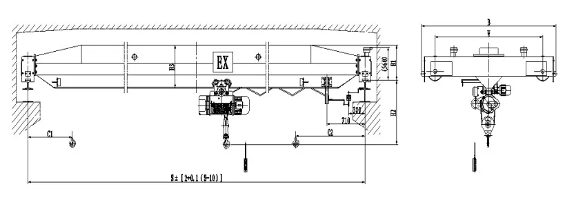 Planos técnicos del puente grúa monorriel a prueba de explosiones