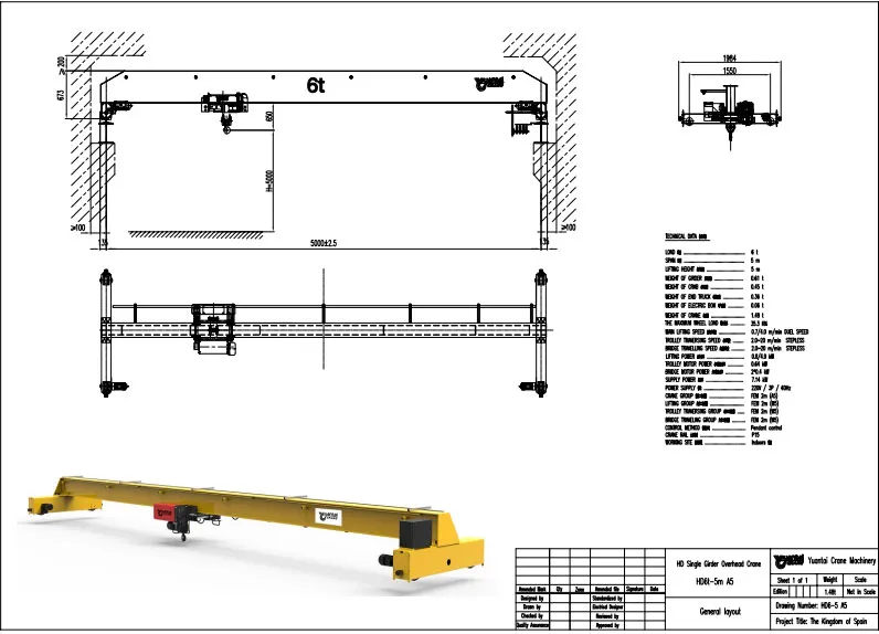Plano de Puente Grúa tipo Europeo de 6 Toneladas