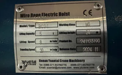 5 Ton Explosion-proof Electric Wire Rope Hoist