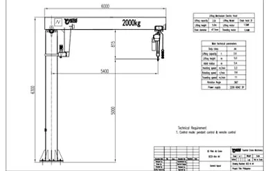 Grúa Pluma Giratoria Montada en Columna de 2 Toneladas 6 M y H-5M con Polipasto Eléctrico de Cadena Vendida a Perú