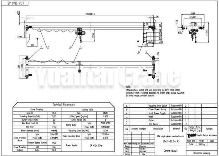 3 ton single girder overhead crane design