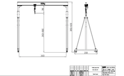 Precio de Grúa Pórtico Móvil Portátil 0.5 Toneladas(500 kg)-2,42 m de Altura Ajustable (2,42-3,6 m) con Polipasto Manual de Cadena Ventas a Estados Unidos