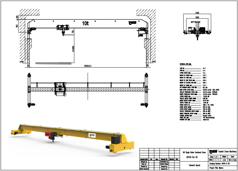 Plano de Puente Grúa tipo Europeo de 10 Toneladas