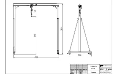 2 Ton-3M H-3M Mobile Portable Gantry Crane with Manual Chain Hoist for Sale to Spain